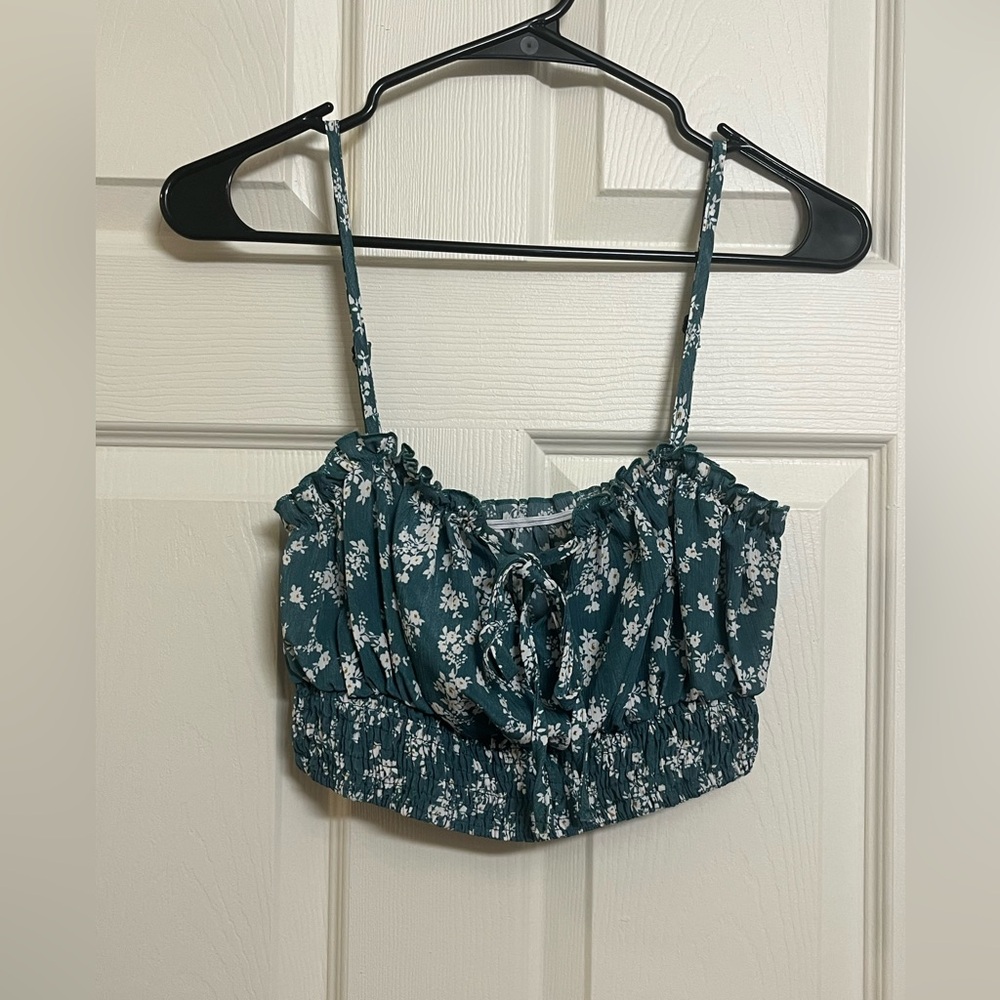 Hunter Green Floral Cropped Tank